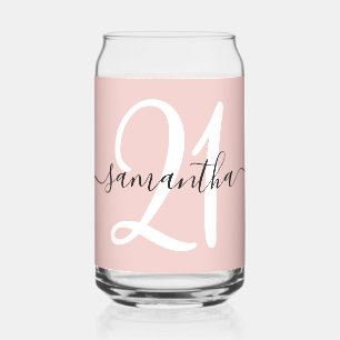 Verre Canette Signature girly personnalisé Numéro 21 rose
