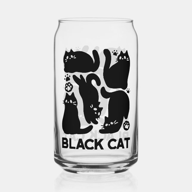 Verre Canette Silhouettes de chat noir - Design Feline mignon (Recto)