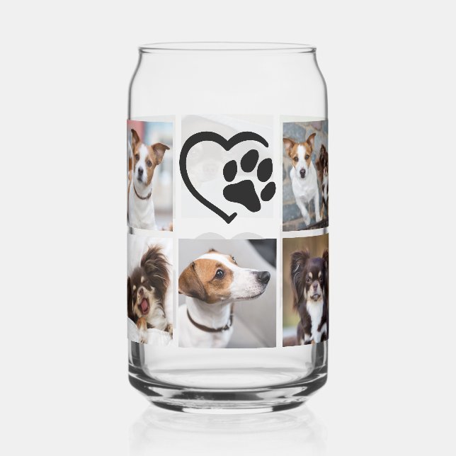 Verre Canette Simple Chien 10 Photo Collage Pawprint Coeur (Recto)