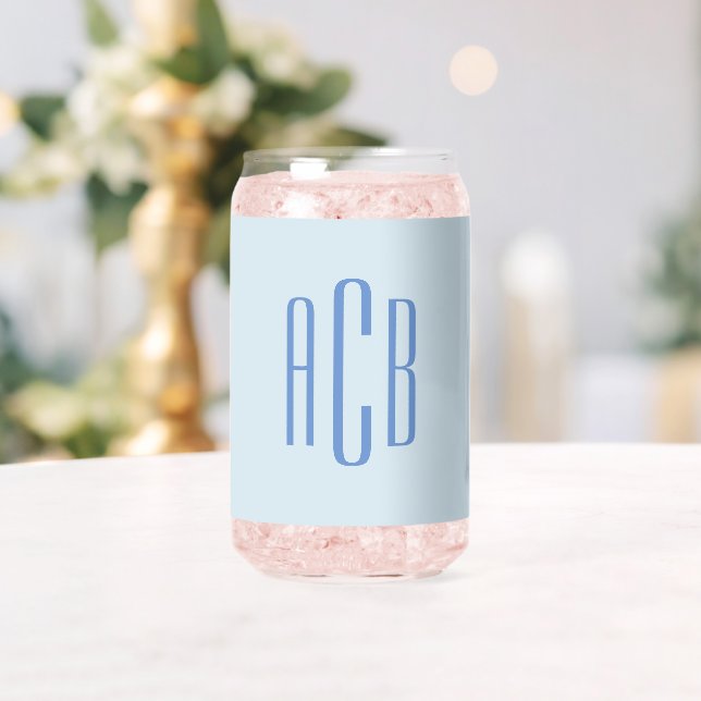 Verre Canette Simple Monogramme Bleu À Trois Lettres (Insitu (Mariage))