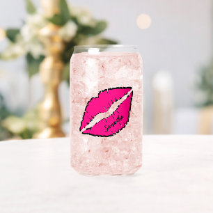 Verre Canette Simple Zèbre avec lèvres roses Personnalisé