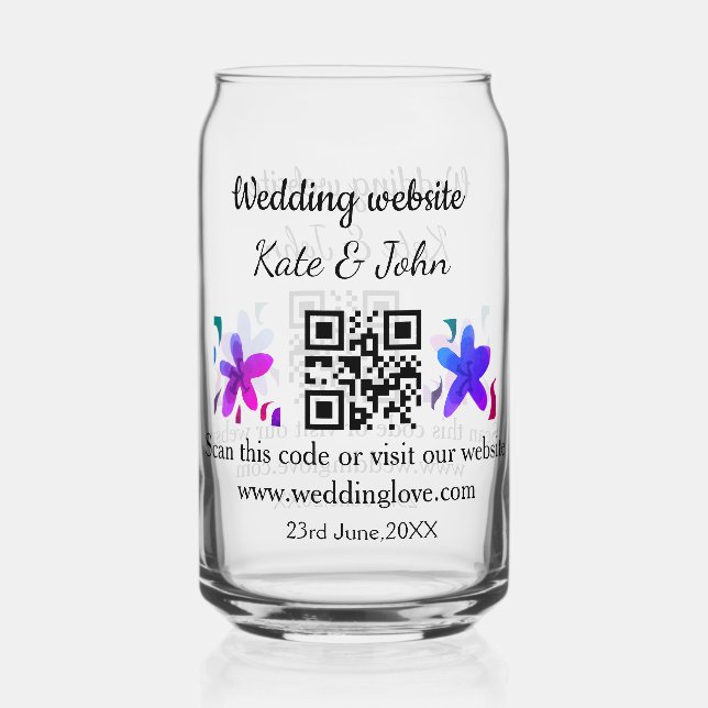 Verre Canette Site web mariage minimal simple Q R code ajouter n (Recto)