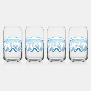 Verre Canette Ski Goggles Mountain Reflection Sky Blue Set 4