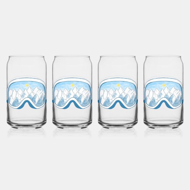 Verre Canette Ski Goggles Mountain Reflection Sky Blue Set 4 (Recto)