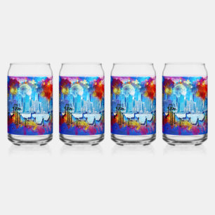 Verre Canette SlipperyJoe NYC graffiti lune entourée de tourbill
