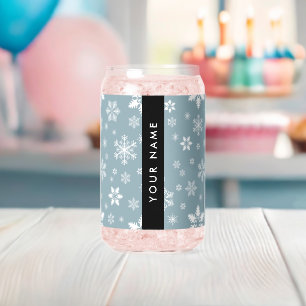Verre Canette Snowflakes blanc, Grey, Votre nom, Personnaliser