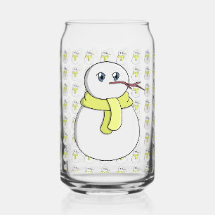 Verre Canette Snowman portant une écharpe jaune
