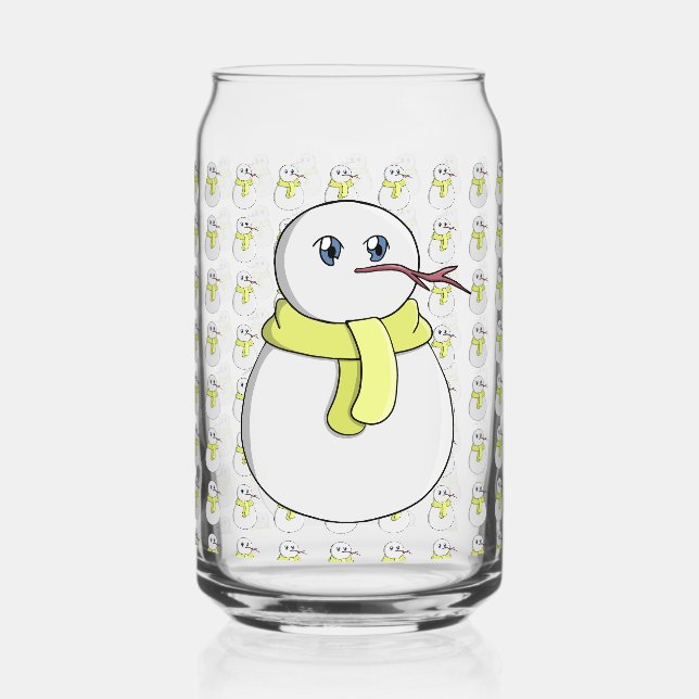 Verre Canette Snowman portant une écharpe jaune (Recto)