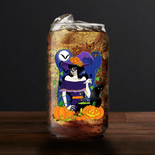 Verre Canette Sorcière élégante d'Halloween Crâne de sucre viole