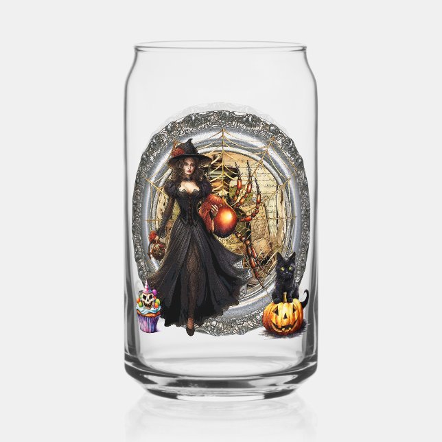 Verre Canette Sorcière Et Chat Halloween (Recto)