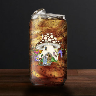 Verre Canette Souris Fantaisiste Maison Champignon Fleurie Bleue