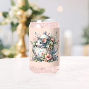 Verre Canette Souris mignonne en théière florale Illustration