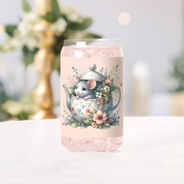 Verre Canette Souris mignonne en théière florale Illustration (Insitu (Mariage))