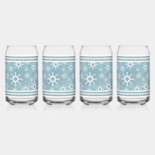 Verre Canette Southwest Winter Snowflakes Motif Bleu et blanc