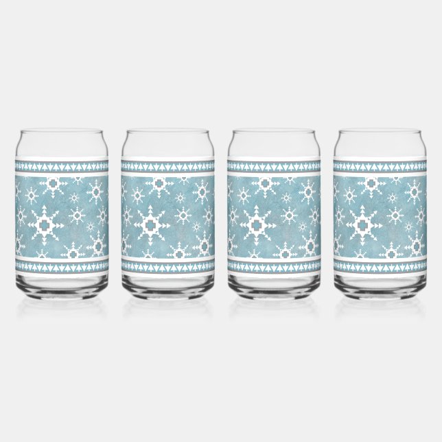 Verre Canette Southwest Winter Snowflakes Motif Bleu et blanc (Recto)