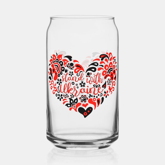 Verre Canette Soyez avec l'Ukraine lettrage et coeur (Recto)