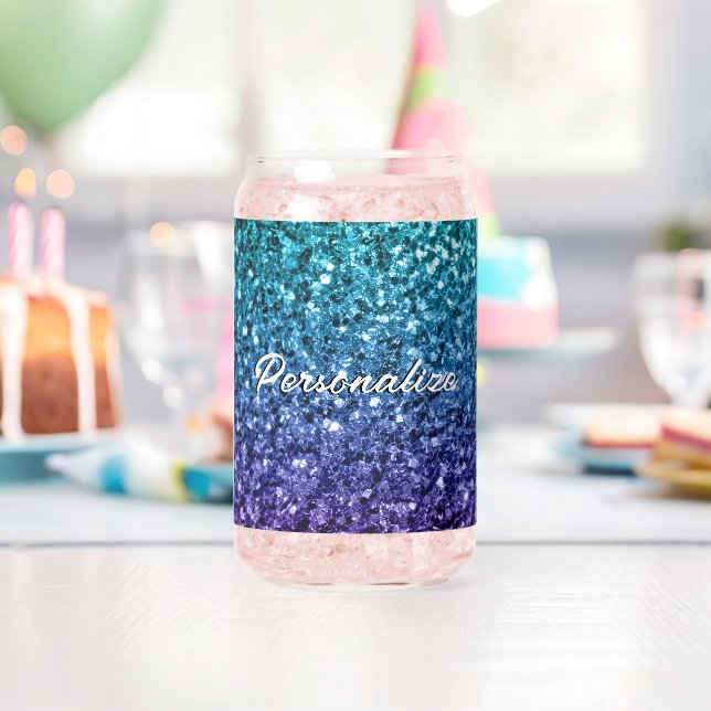 Verre Canette Sparkly aqua blue Ombre scintille Texte personnali (Insitu (Anniversaire))