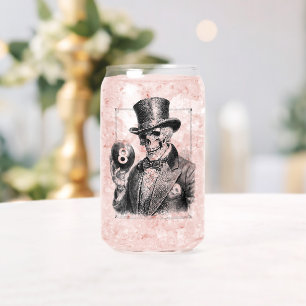Verre Canette Squelette vintage avec chapeau haut-de-forme et bo