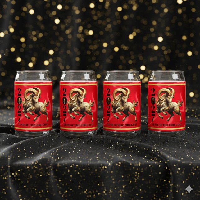 Verre Canette Stunning Red Gold Chinese Year of Fire Goat 2027 (Stunning Red & Gold Chinese Year of the Fire Goat 2027 Quartet of Can Glasses Cover Photo)