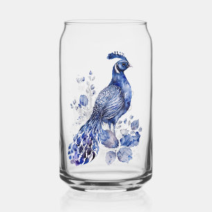 Verre Canette Style bleu et blanc Delft paon avec fleurs