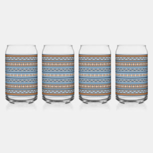 Verre Canette Style sud-ouest bleu et Motif géométrique Brown