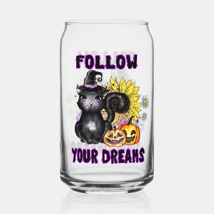 Verre Canette Suivez vos rêves - Chat noir Jack-O-Lantern