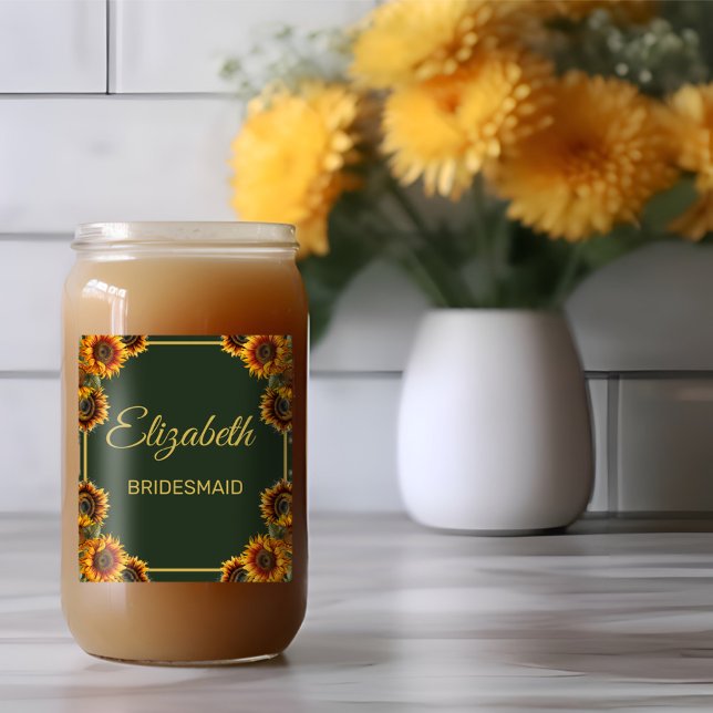 Verre Canette Sunflower Mariage Forest Green Bridesmaid (Créateur téléchargé)