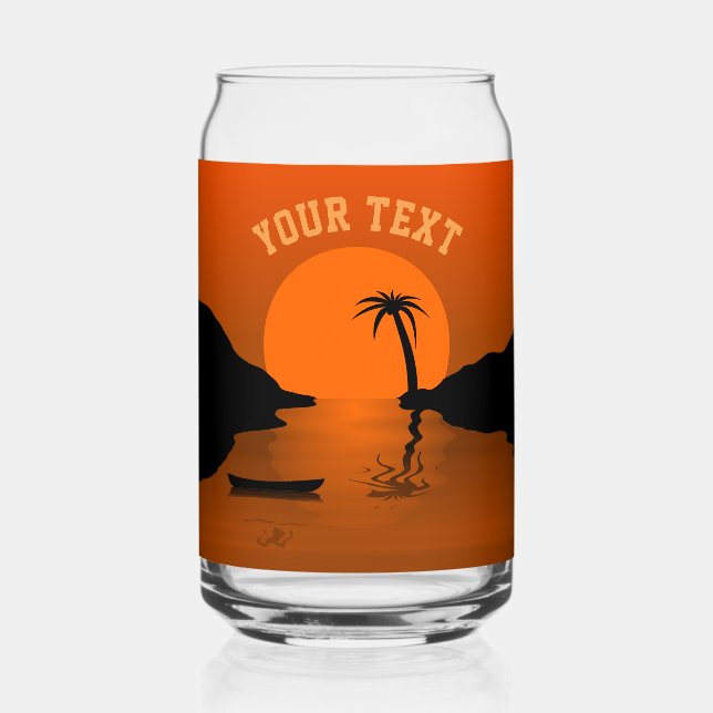 Verre Canette Sunset Beach Tropical Orange Texte personnalisé (Verso)