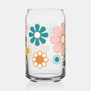 Verre Canette Super Retro 60s les années 70 Fleurs Vintage esthé