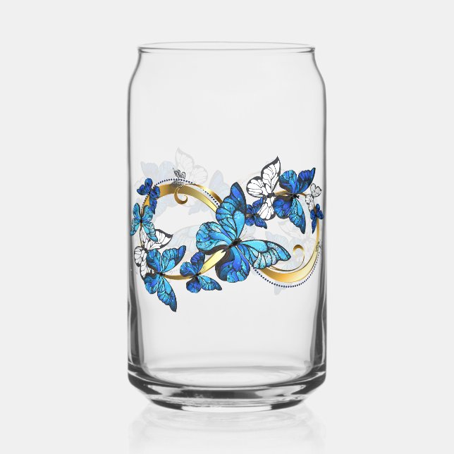 Verre Canette Symbol Infinity of Blue Morpho Butterflies (Recto)