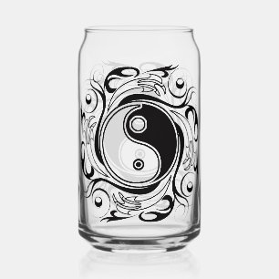 Verre Canette Symbole Yin & Yang Tatouage Noir et Blanc