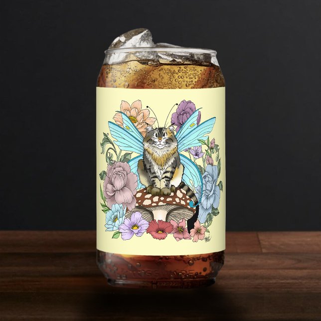 Verre Canette Tabby Fairy Cat Mushroom Floral (Créateur téléchargé)