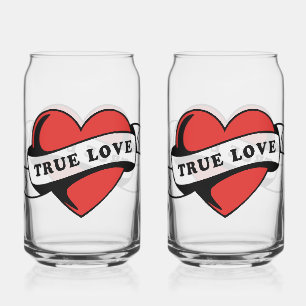 Verre Canette Tatouage de cœur de véritable amour   Conception d