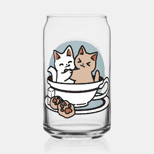 Verre Canette Tea Time Meow Time - Cute Cat and Tea Design
