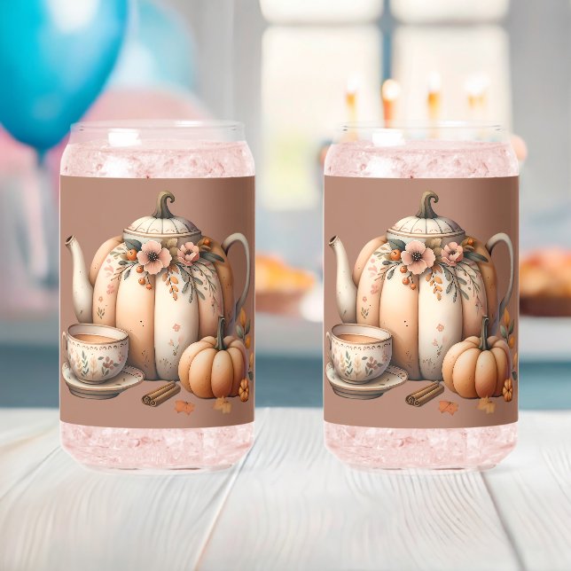 Verre Canette Teapot citrouille avec fleurs d'automne (Insitu (Baby Shower))