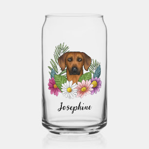 Verre Canette Tête de chien Ridgeback de Rhodésie Fleurs sauvage