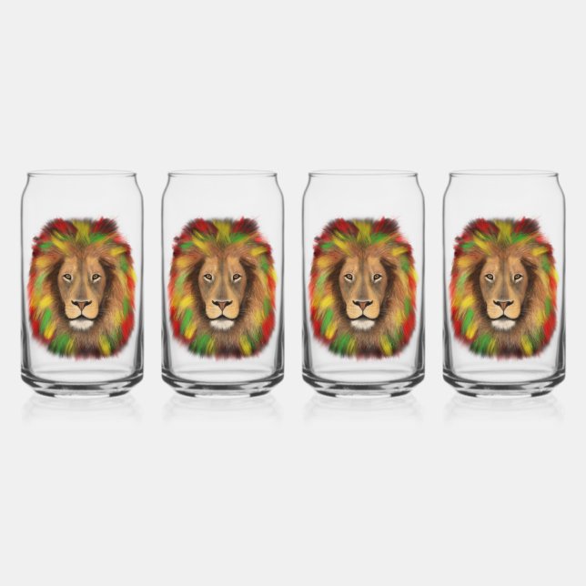 Verre Canette Tête de lion Rasta rouge jaune vert dessin Jamaïqu (Recto)