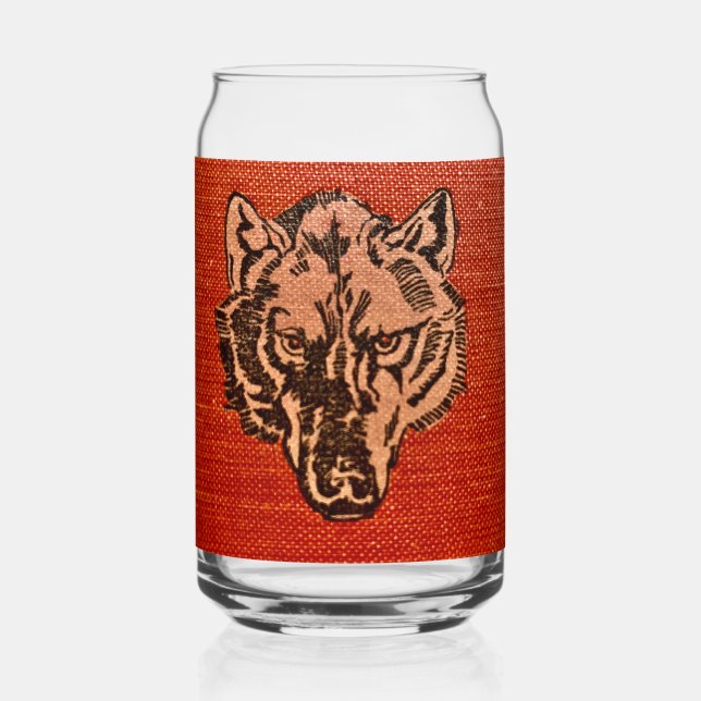 Verre Canette Tête de loup sur la canne à bière rouge (Recto)