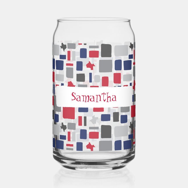 Verre Canette Texas Red & Blue Wonky Carrés & Rectangles (Gauche)