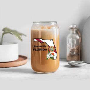 Verre Canette Texte personnalisé Floride Drapeau & Fleur Orange