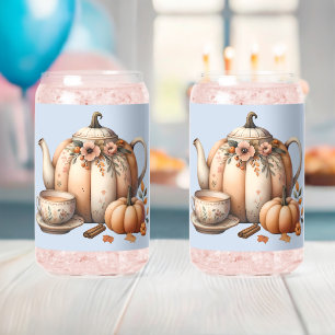 Verre Canette Théière Citrouille avec Illustration Florale d'Aut