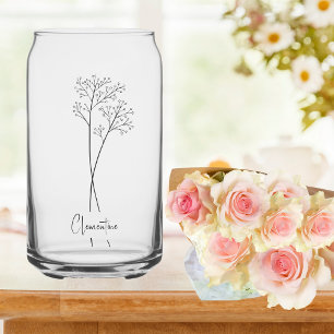 Verre Canette tige de fleurs, typographie de script noir