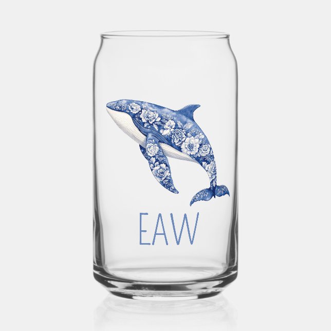 Verre Canette Toile Bleue Floral Plage Dolpho Monogramme (Recto)