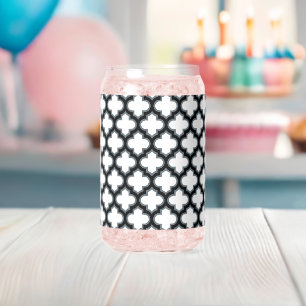 Verre Canette Trellis blanc et noir, treillis, Quatrefoil