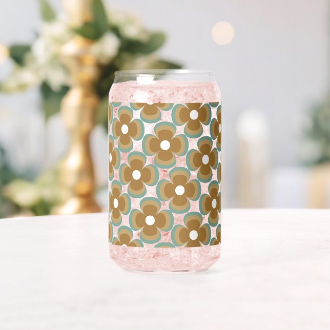 Verre Canette Trendy Teal Caramel Retro Groovy Flowers Seamless (Insitu (Mariage))