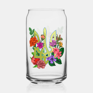 Verre Canette trident tryzub de l'héraldique ukrainienne fleurs 