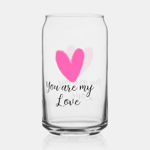 Verre Canette tu es mon amour cœur rose rouge aquarelle kidretro