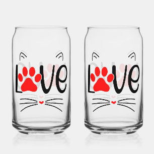 Verre Canette Typographie d'amour de chats mignons avec Red Paw