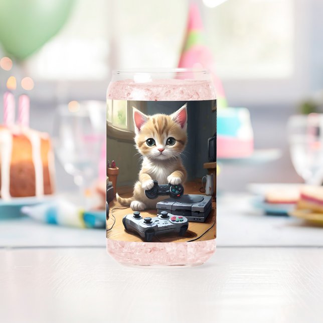 Verre Canette Un chaton jouant à une console de jeu, (Insitu (Anniversaire))