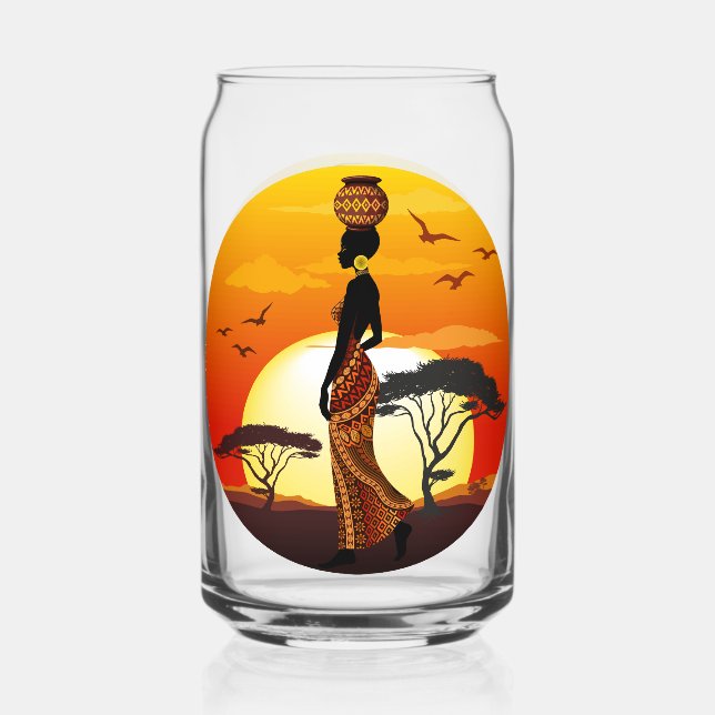 Verre Canette Une belle femme africaine Silhouette sur les solei (Recto)